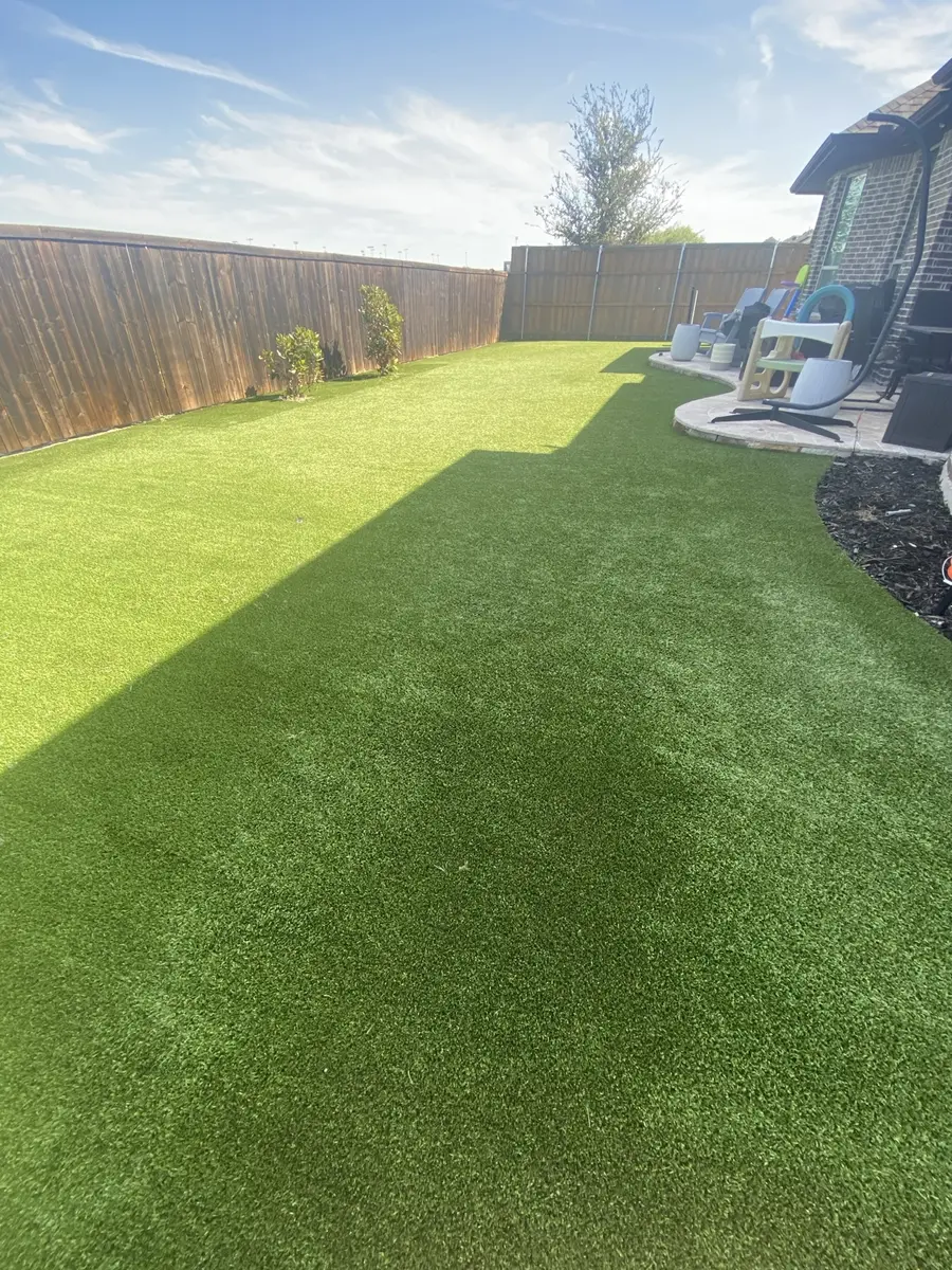 Finished main lawn view after professional artificial turf cleaning in Prosper, Texas
