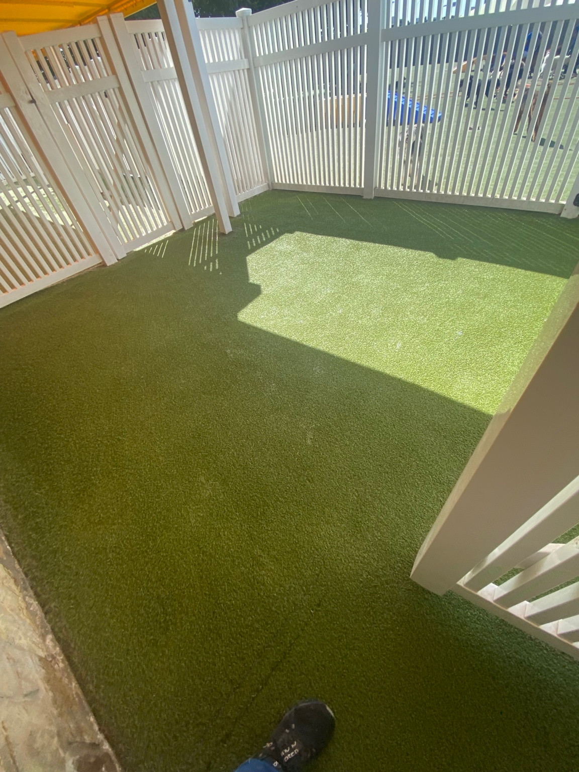 Completed 400-square-foot commercial artificial turf test area at 2nd Family Dogs in McKinney, Texas